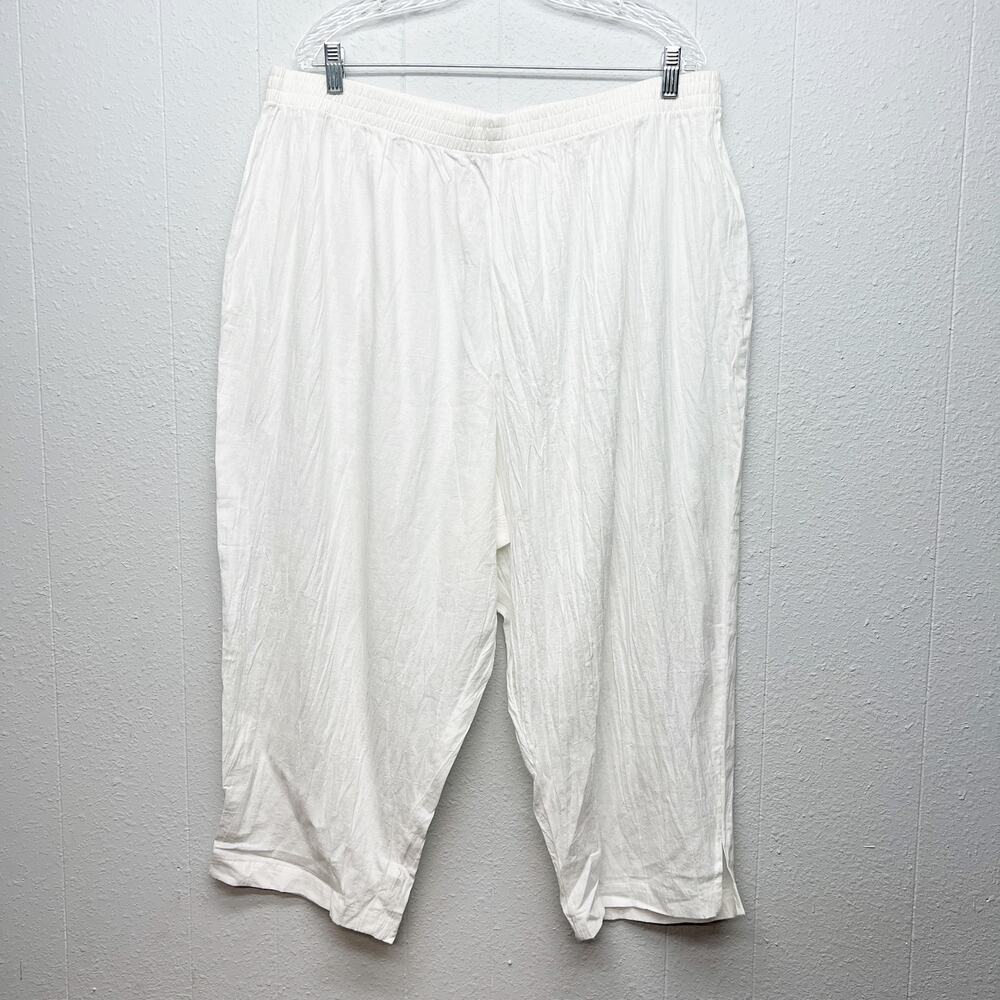 Vintage Maggie Sweet 100% Cotton Pull On White Cropped Pants Womens 3X Beachy